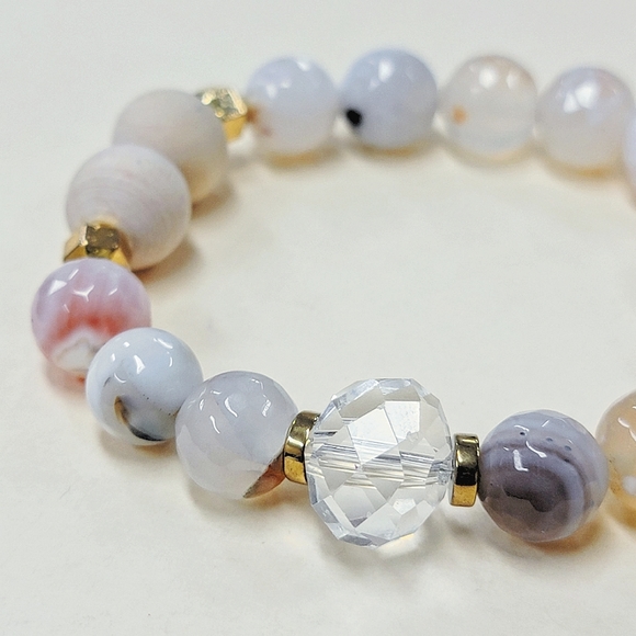 Faceted Semiprecious Agate Beaded Essential Oil Diffuser Elastic Bracelet - Picture 3 of 6